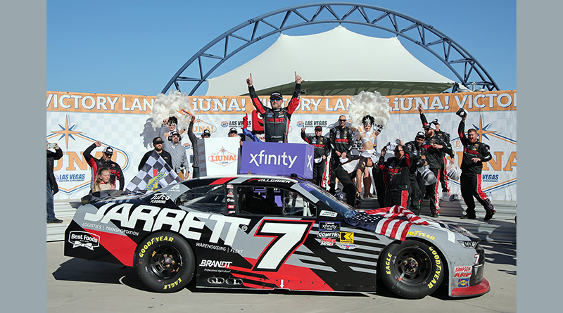 <strong>Justin Allgaier holds off Aric Almirola for first win at Las Vegas</strong>