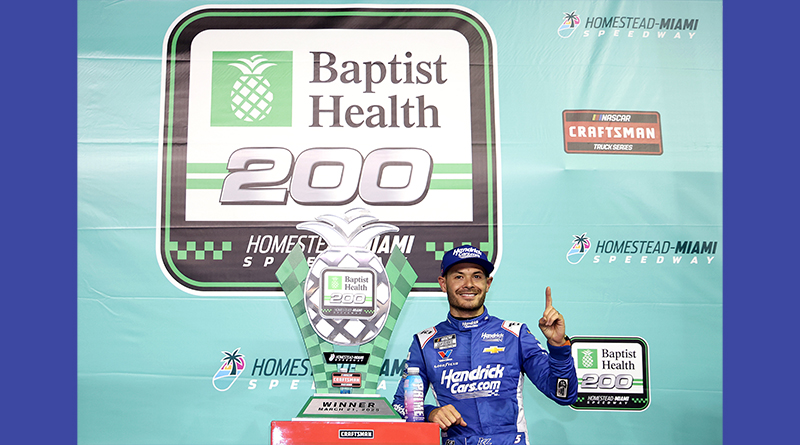 <strong>Kyle Larson starts his bid at a Miami sweep with a thrilling Truck Series victory</strong>